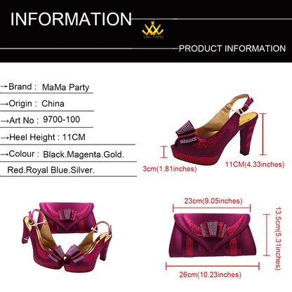 New Spring Autumn Super High Heels Shoes Matching Bag Set in Magenta Color For Nigerian Ladies Wedding Party