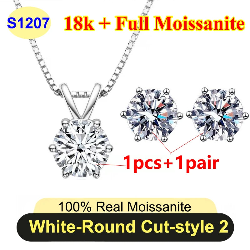 Full Shape 1-3ct Moissanite Women's Moissanite Jewelry Sets 925 Silver Plated 18k Gold D Color Necklace Earrings For Women Gift