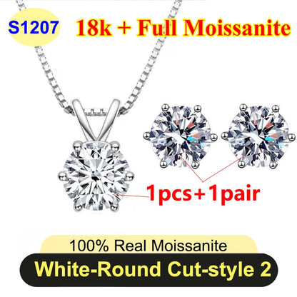 Full Shape 1-3ct Moissanite Women's Moissanite Jewelry Sets 925 Silver Plated 18k Gold D Color Necklace Earrings For Women Gift