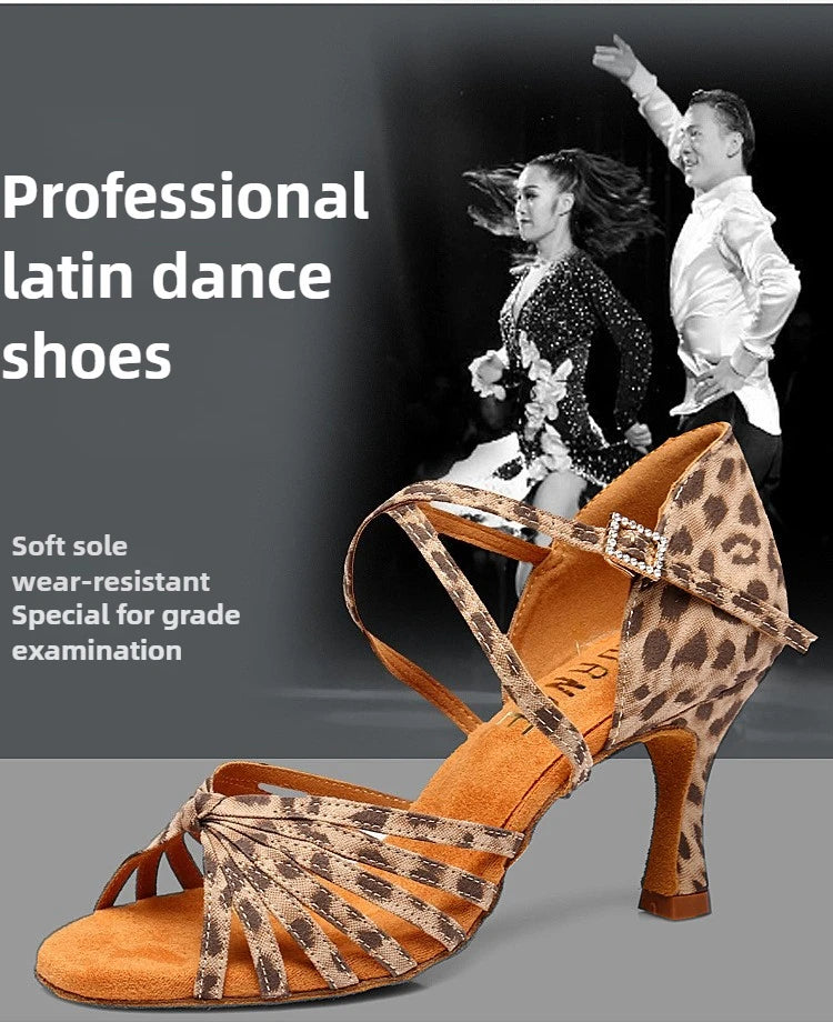 UK Latin Dance Shoes Women's Genuine Leather Flexible Sole Professional Competition Ballroom Practice Shoes