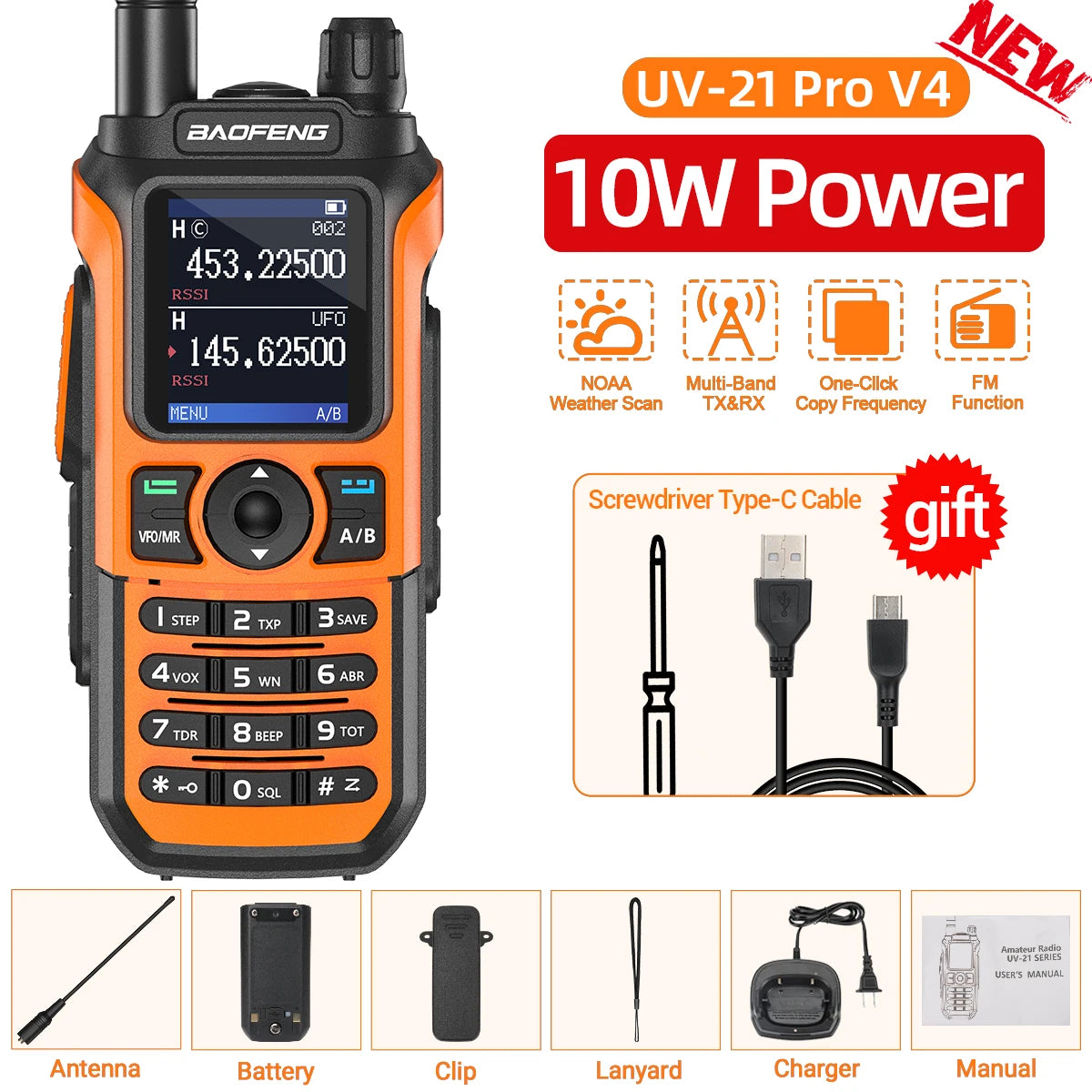 BAOFENG UV-21 PRO V4 Walkie Talkie 10W High Power Multi Band Long Range Wireless Copy Frequency Upgrade UV-21 Pro Two Way Radio