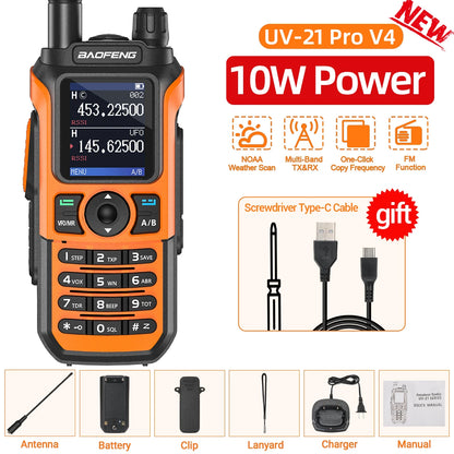 BAOFENG UV-21 PRO V4 Walkie Talkie 10W High Power Multi Band Long Range Wireless Copy Frequency Upgrade UV-21 Pro Two Way Radio