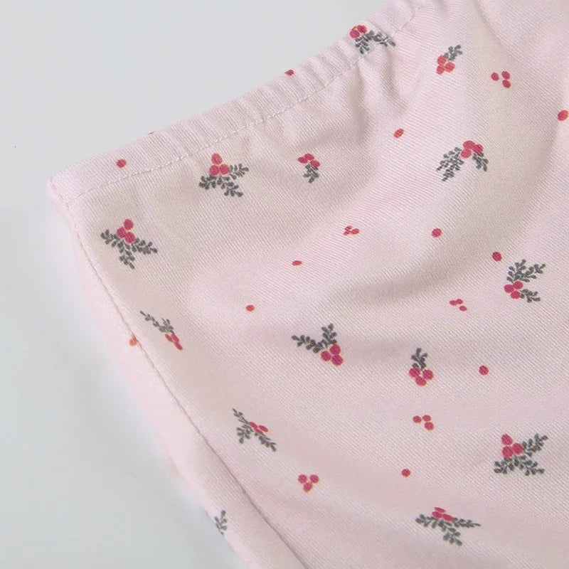 Summer Two-piece Pajamas Set for Women Sleepwear  Floral Lace Pink Sleeveless Camisoles and Slim Shorts Loungewear