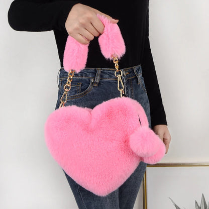 Women Hand Bags New Plush Love Heart Shaped New Fashionable Solid Color Soft Comfortable Purses and Handbags Bags for Ladies