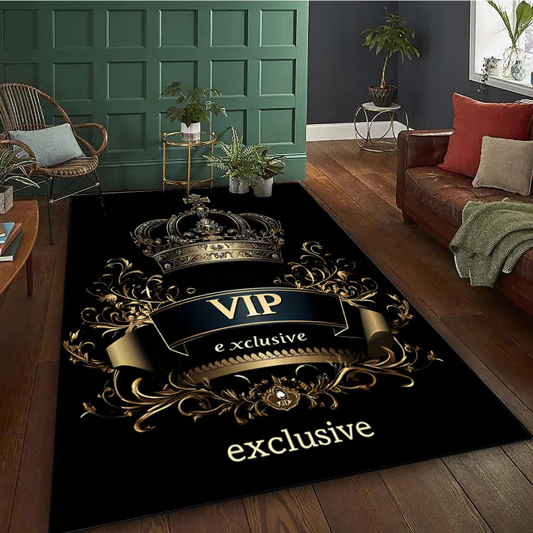 Exclusive Gold Crown Area Mat - Washable Rug for Living Room Bedroom Kitchen, Elegant Indoor Floor Decor