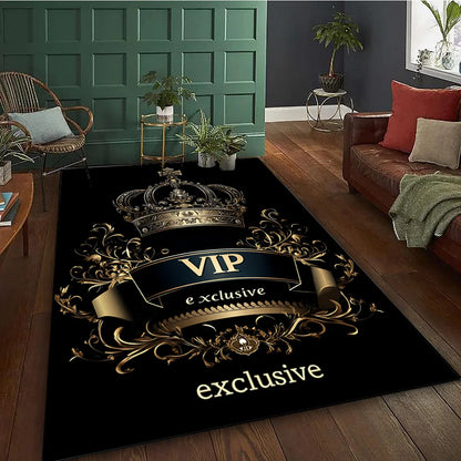 Exclusive Gold Crown Area Mat - Washable Rug for Living Room Bedroom Kitchen, Elegant Indoor Floor Decor