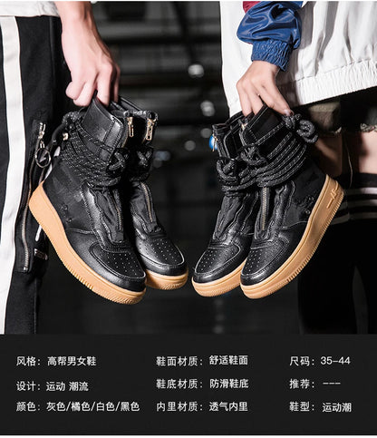 Unisex High-Top Chunky Sole Platform Boots - Winter Couple Shoes in Black and White
