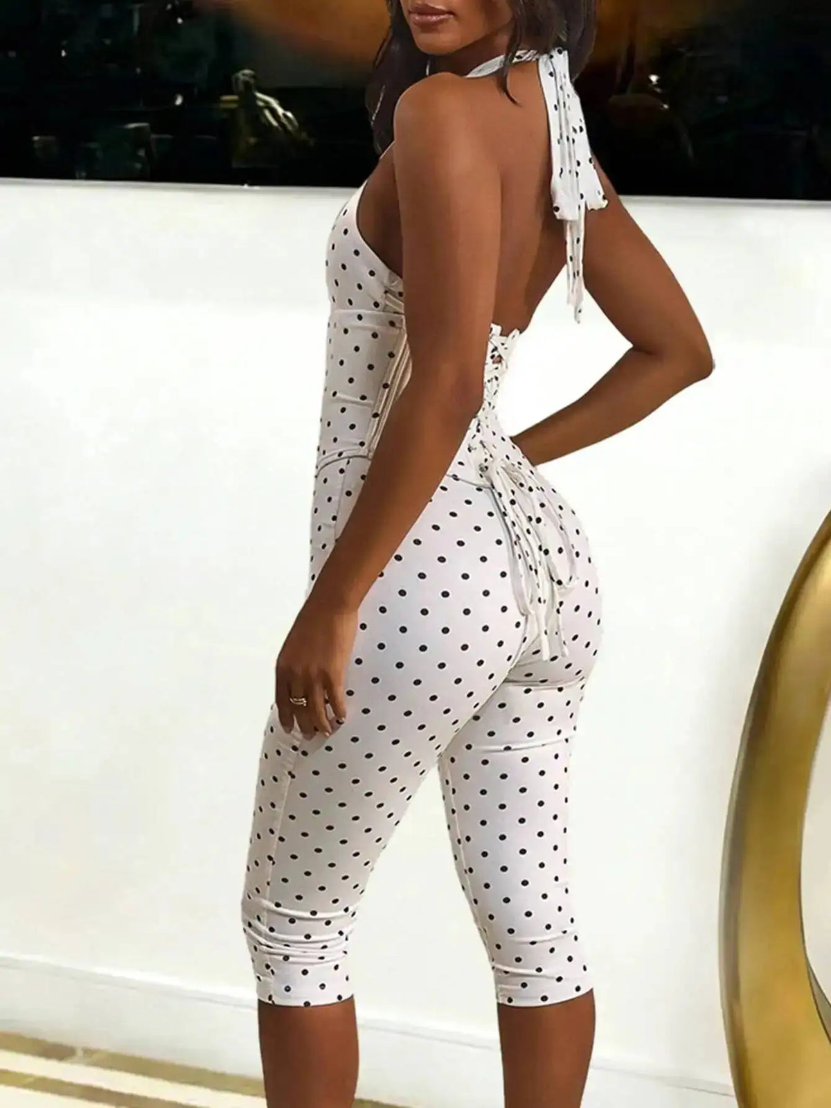 Sexy Backless Dot Print Jumpsuit Women Summer One Pieces Bodycon Jumpsuits Rompers Club Birthday Party Outfits Fashion Playsuit