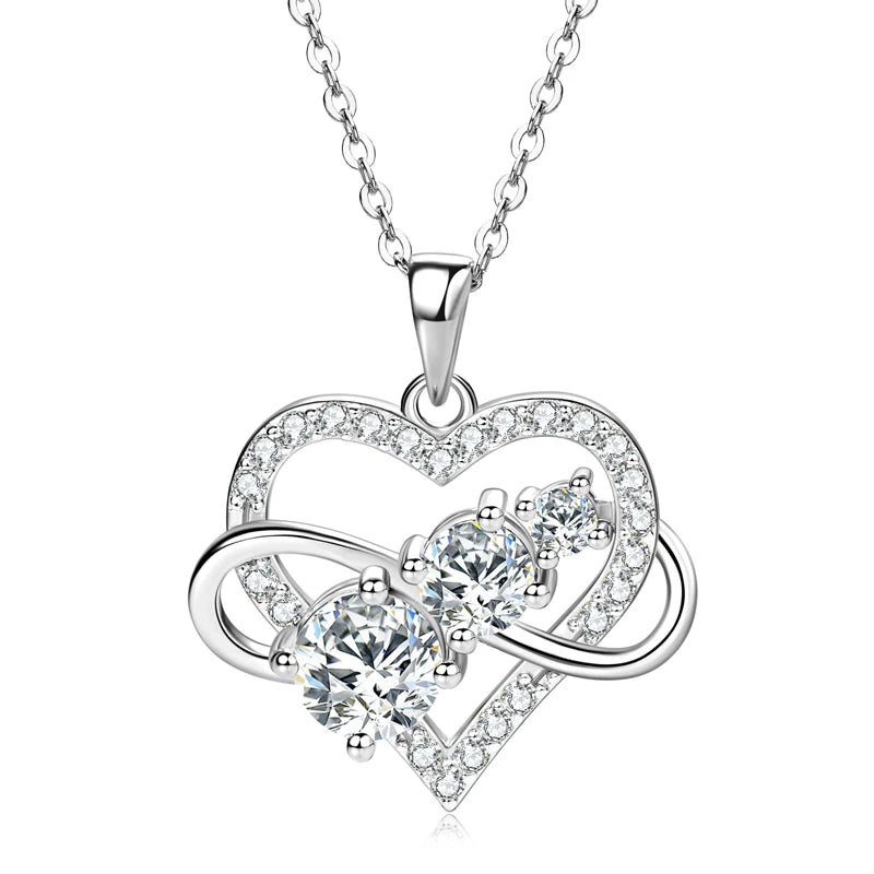 RAPRGOLD Certified Moissanite Infinite Love Heart Pendant Necklace Real S925 Sterling Silver for Women Fine Jewelry Gifts Cadena