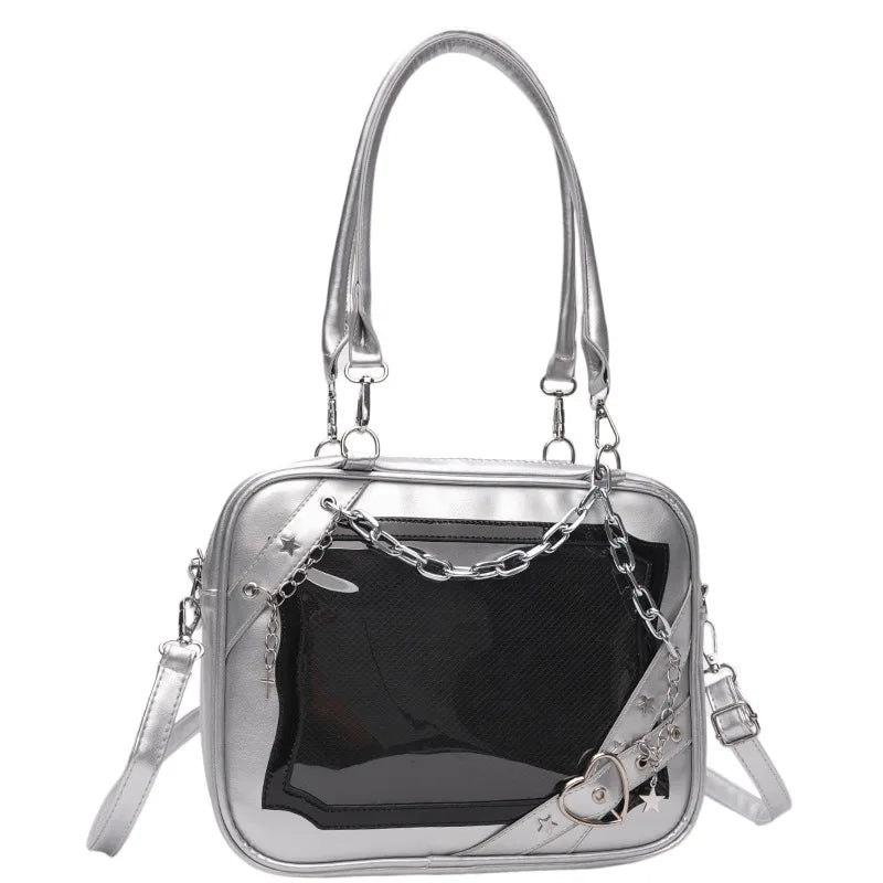 New Arrival Subculture Spicy Cool Girls Shoulder Bags Fashion Gothic Style PU Leather Ita Bags Pin Display Ita Crossbody Purse