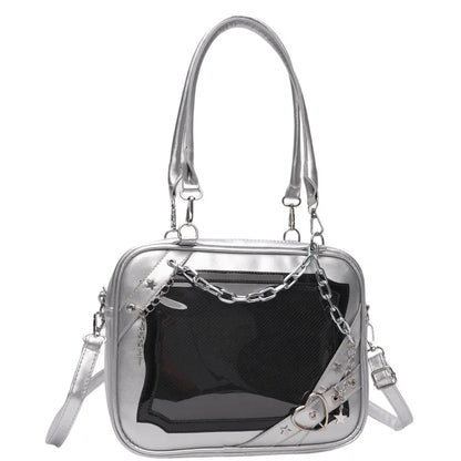 New Arrival Subculture Spicy Cool Girls Shoulder Bags Fashion Gothic Style PU Leather Ita Bags Pin Display Ita Crossbody Purse