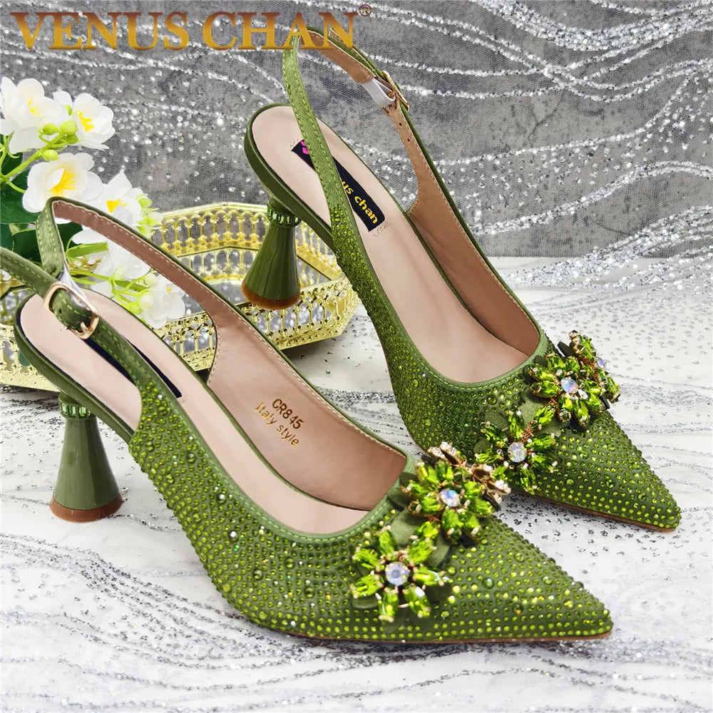 New Fashion Pointed Toe Shoes Heels Elegant Italian Woman Wedding for Party Shoes Women Party Pumps Decorated with Rhinestone