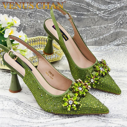 New Fashion Pointed Toe Shoes Heels Elegant Italian Woman Wedding for Party Shoes Women Party Pumps Decorated with Rhinestone