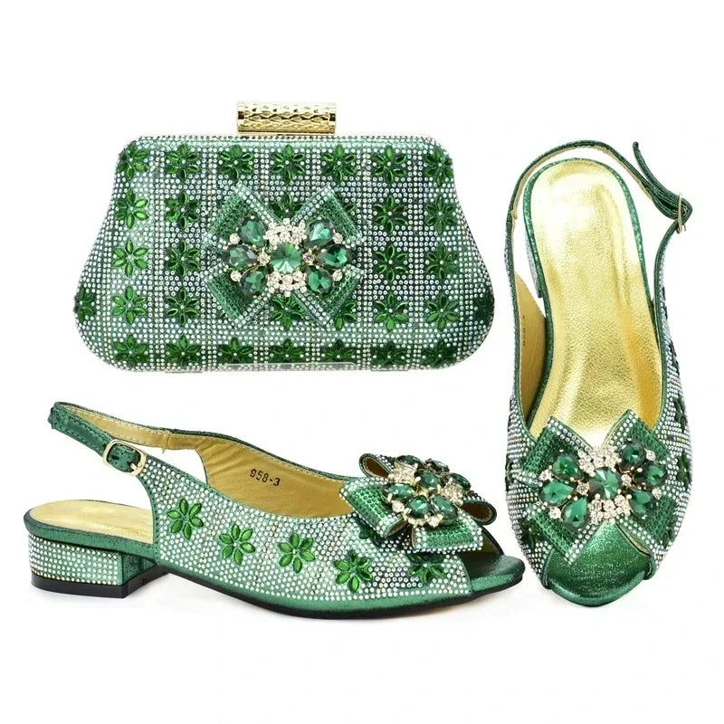 Fashion Shoes and Bag for Party Wedding African Women Wedding Shoes and Bag Set Decorated with Rhinestone Luxery Shoes Women