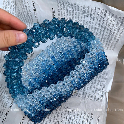 Gradient Blue Beaded Own Design Tote Bags for Women Customized Color Fashion Handbags for 2022 Chain Handle Clutch Evening Bag