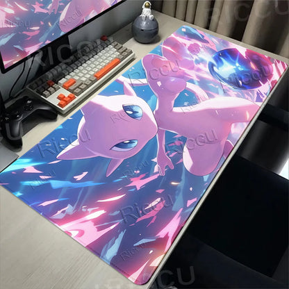 Kawaii P-Pokemon Mewtwo Purple Pattern Gaming Mouse Pads XXL Anti-Slip Rubber Keyboard Desk Mats PC Gamer Accessories Table Pads