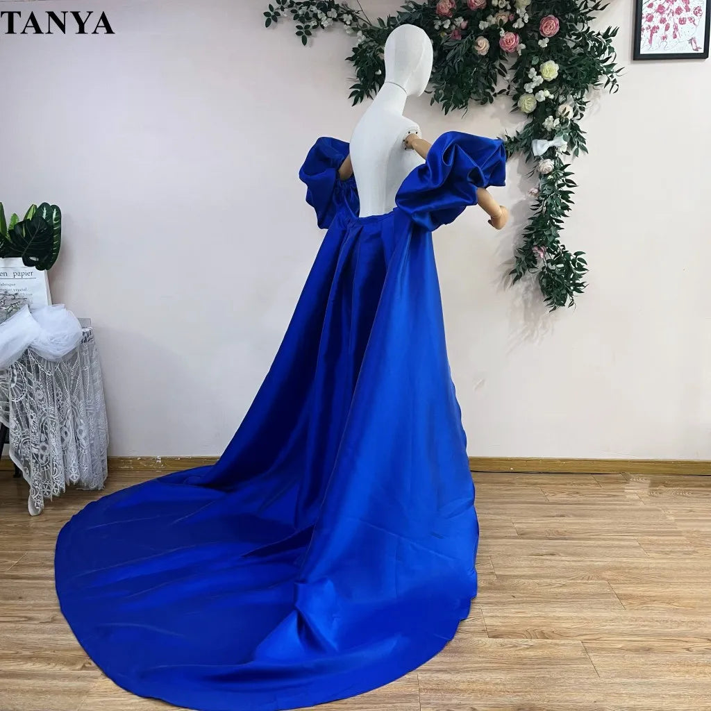 Red  Mikado Satin Long Wedding Cape Puffy Short Sleeves Court Tain Evening Cape Outfit Coat For Women Costume DJ199