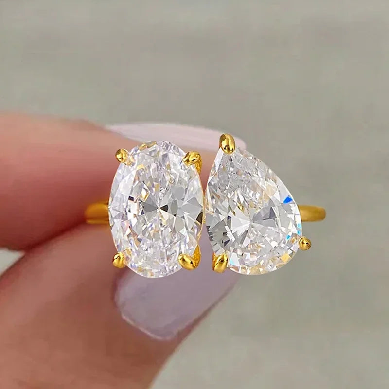 OEVAS Two Stones Pear Cut Moissanite Rings S925 Silver Plated 18K Gold Toi Et Moi Wedding Band For Women Engagement Fine Jewelry