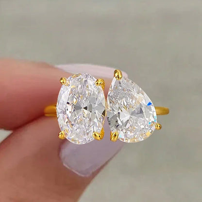 OEVAS Two Stones Pear Cut Moissanite Rings S925 Silver Plated 18K Gold Toi Et Moi Wedding Band For Women Engagement Fine Jewelry