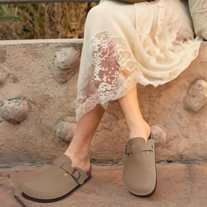Evshine Men's Cow Suede Clogs with Arch Support Leather Mules Comfort Fashion Potato Shoe Women Cork Footbed Genuine Suede Clogs