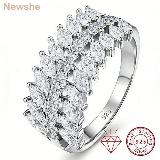 Newshe 925 Silver Marquise Moissanite Multi-Row Statement Rings for Women Bridal Elegant Wedding Engagement Band Luxury Jewelry