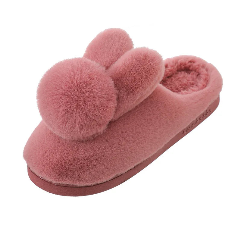 Women Winter Fuzzy Closed‑Back Slippers, Cute Couples Anti‑Slip Thick Sole Warm Plush Indoor Outdoor House Slippers