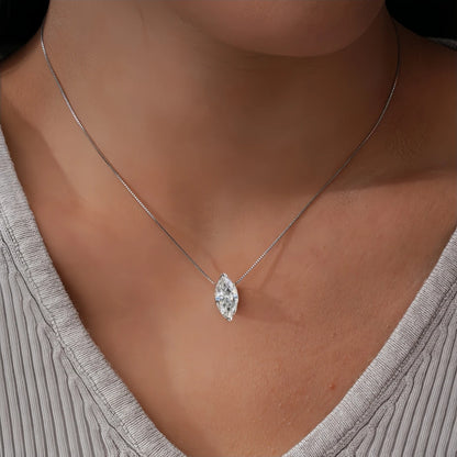 1-3CT Marquise Cut Moissanite/Zircon Necklace Box Chain Minimalist Diamond Pendant Women‘s’ S925 Sterling Silver Certificates