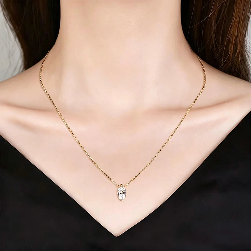 OXTAO Moissanite Solitaire Pendant Necklace 5x10mm Marquise Cut for Women 14K Gold Filled Luxury Chain Necklace Wedding Jewelry