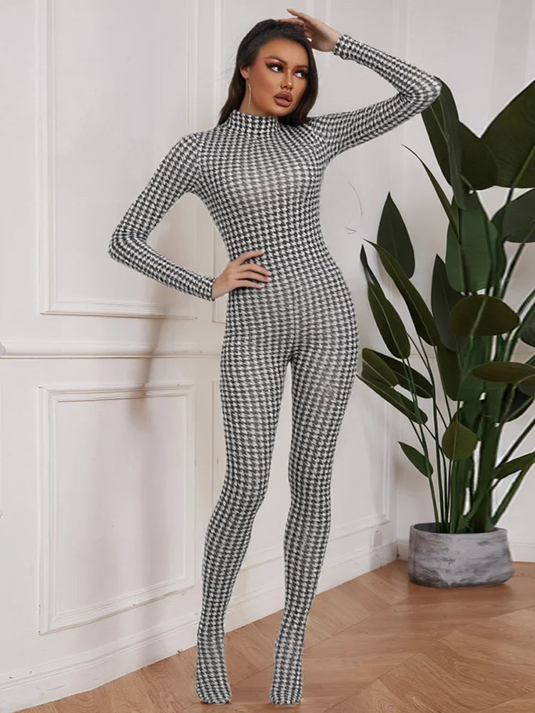 Sisterlinda Peach Buttocks Patchwork Jumpsuits Woman Turtleneck Full Sleeve Skinny Midnight Club Party Coquette Hipster Overalls
