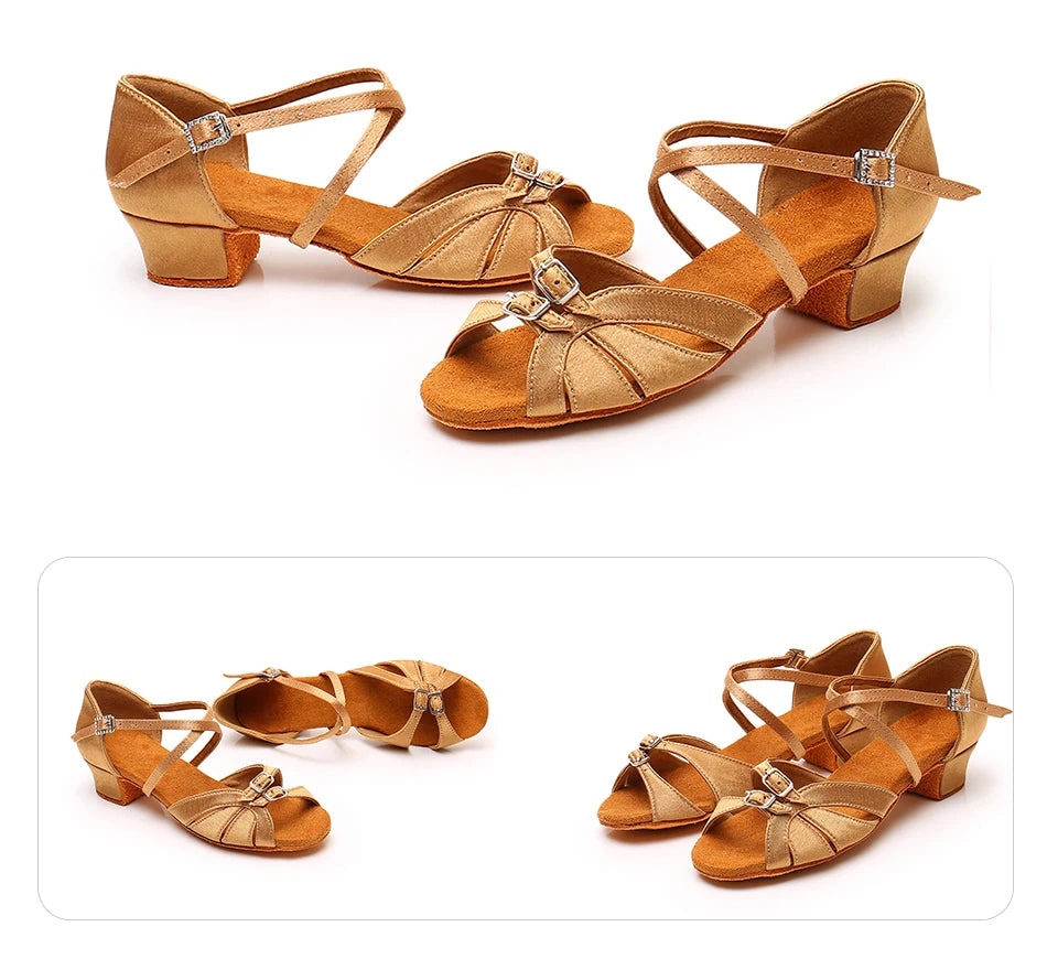 Children Dance Shoes for Girls Women Ballroom Latin Shoes Ladies Modern Tango Dancing Performance Shoes Salsa Sandals 3.5CM Heel