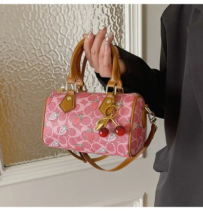 2026 Luxury Designers Crossbody Bags Cherry Pattern PU Leather Boston Handbag Shoulder Bags Bolsos Mujer Bags Woman Tote Bag