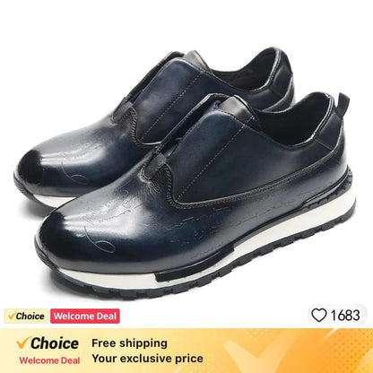 British Genuine Leather Men's Shoes Crocodile Pattern Comfortable Lace-Up Casual Sneakers for Autumn New 2026 Outdoor