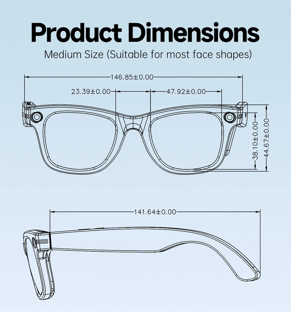 Smart Glasses 13MP HD Camera 4K Video Antishake Recording AI Translation Bluetooth Call Music Photo Recognition Sport Sunglasses