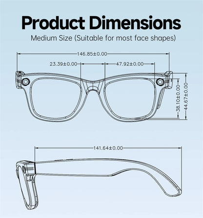 Smart Glasses 13MP HD Camera 4K Video Antishake Recording AI Translation Bluetooth Call Music Photo Recognition Sport Sunglasses