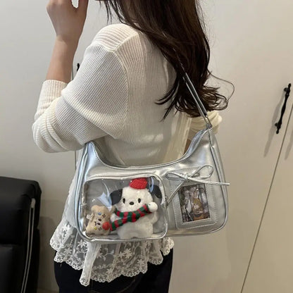 HOT Womens Transparent Ita Bags Girl Transparent Messenger Bag Women's Designer Handbags Ladys DIY Badge Tote Bag Lolita Handbag