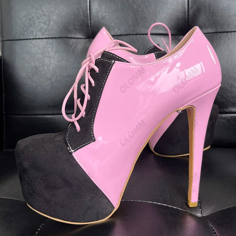 Olomm Handmade Women Pumps Sexy Stiletto Heels Round Toe Pretty Pink Party Shoes Ladies US Plus Size 5-20