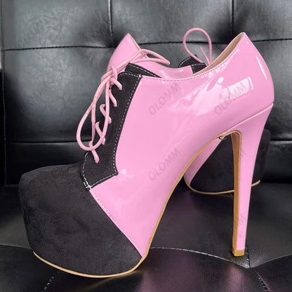 Olomm Handmade Women Pumps Sexy Stiletto Heels Round Toe Pretty Pink Party Shoes Ladies US Plus Size 5-20