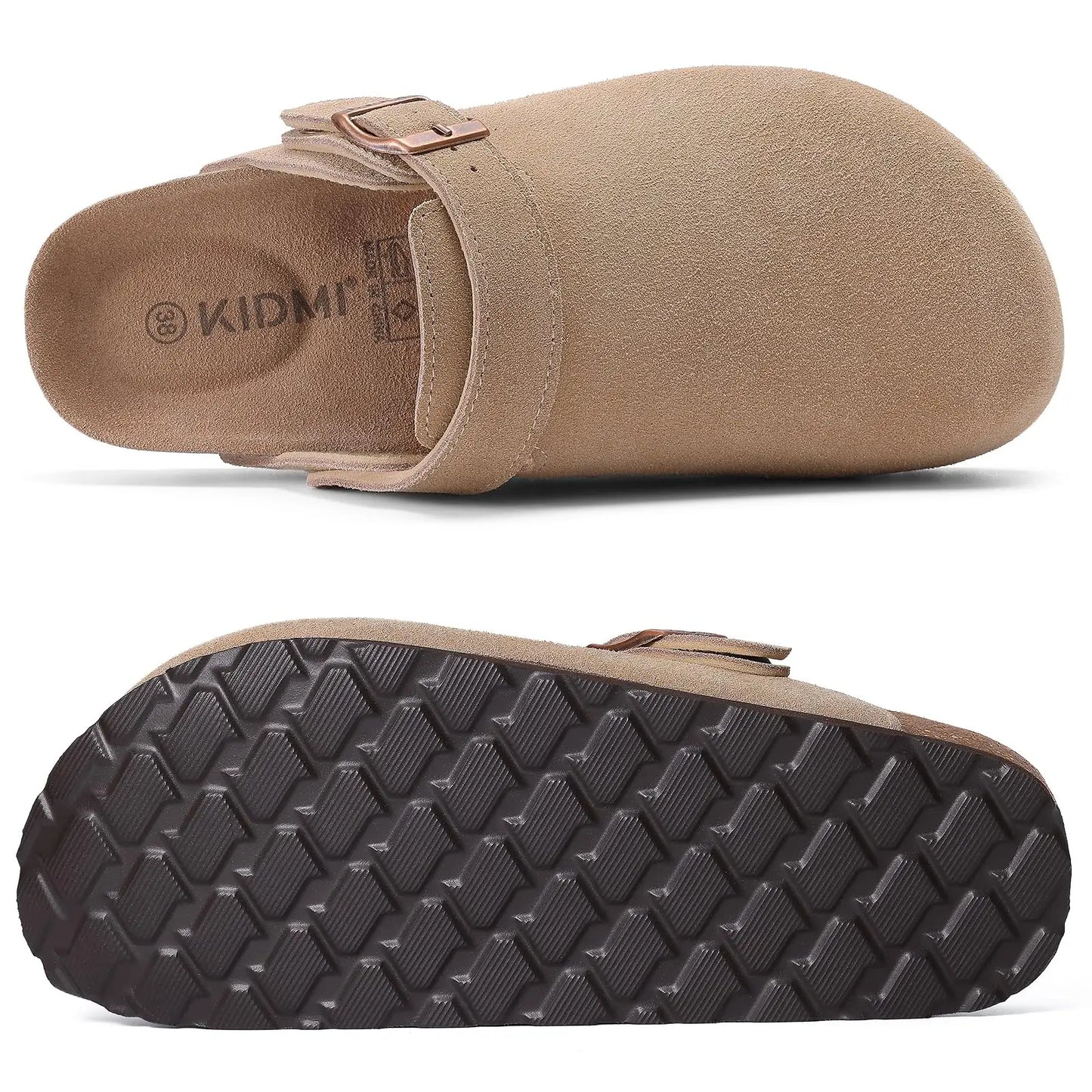 Litfun New Fashion Women's Clogs with Adjustable Strap Cork Footbed Leather Mules with Arch Support Unisex Outdoor Potato Shoes