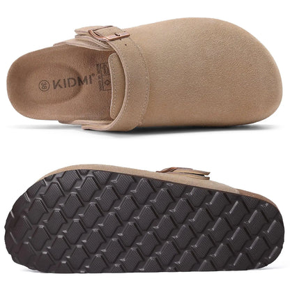 Litfun New Fashion Women's Clogs with Adjustable Strap Cork Footbed Leather Mules with Arch Support Unisex Outdoor Potato Shoes