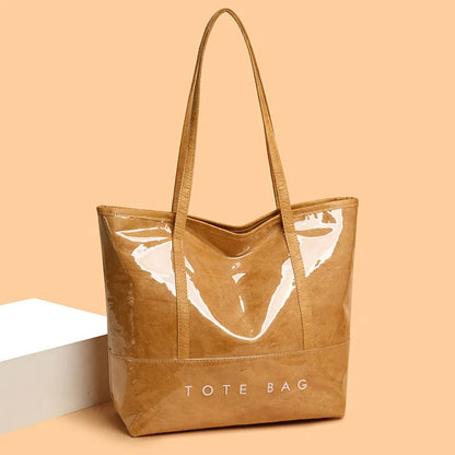 Fashion Large Capacity Tyvek Tote Bag, Waterproof Letter Print Shoulder Bags for Women Daily Shopping, Commuter Versatile Bag