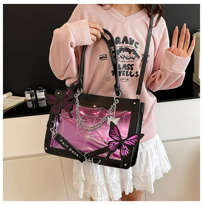 Sweet Y2k Lolita Butterfly Chain Shoulder Bags Trendy Gothic Harajuku Ita Bag Japanese Chic Women Transparent Handbags Crossbody