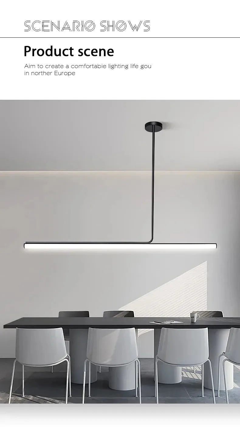One-word Long Strip Led Restaurant Pendant Lights Nordic Simple Dining Table Bar Chandeliers Modern Home Indoor Lighting Lamps