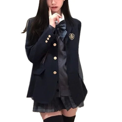 2026 Spring Autumn New Women Japanese JK School Blazer Jacket Preppy College Style Student Campus Outerwear Uniform Coat