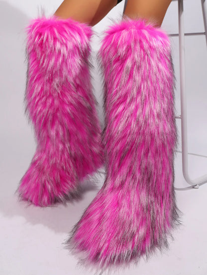 Winter New High Boots Over The Knee Snow Boots Women Plus Velvet Warm Imitation Fox Fur Boots Imitation Raccoon Fur Winter Boots