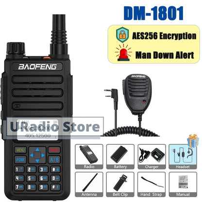 Baofeng DM-1801 DMR Digital Walkie Talkie Radio AES256 Man Down Seamless Roaming SMS Customizable Side Button Dual Band DR-1801