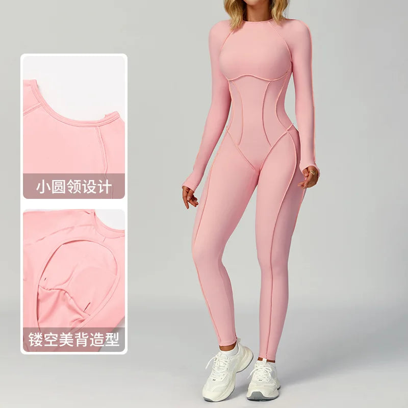 Sexy Hollow Back Long Sleeve Yoga Jumpsuit Women Quick Dry One-piece Yoga Suit Gym Training Leggings Playsuit Slim Fit Bodysuits