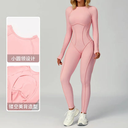 Sexy Hollow Back Long Sleeve Yoga Jumpsuit Women Quick Dry One-piece Yoga Suit Gym Training Leggings Playsuit Slim Fit Bodysuits