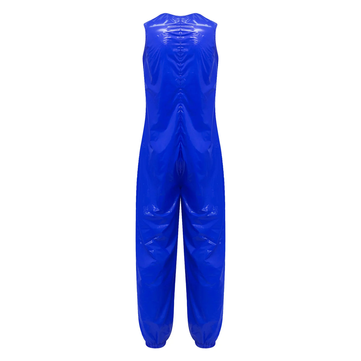 Womens Glossy Lantern Pants Overalls Jumpsuit V-neck Zipper-up Adaptive Rompers Leg Opening Waterproof Diaper Cover Bodysuit