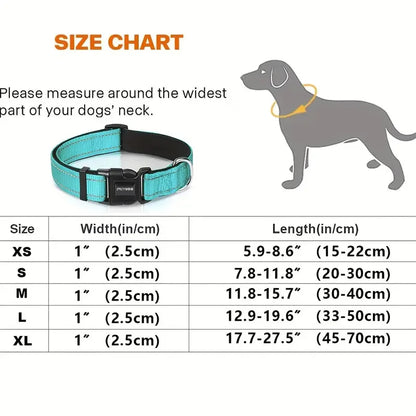 Reflective Adjustable Padded Dog Collar Soft Breathable Pet Neck Strap for Medium Large Dogs Durable Safety Collar for Night