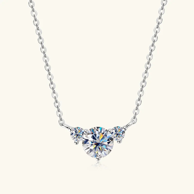 925 Sterling Silver Three Stone Heart Shape Accent Pendant Necklace Round Cut D VVS1 Multi Color Moissanite Fine Jewelry For Wom